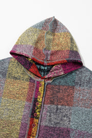 Multicolor color block plaid pullover hoodie back view