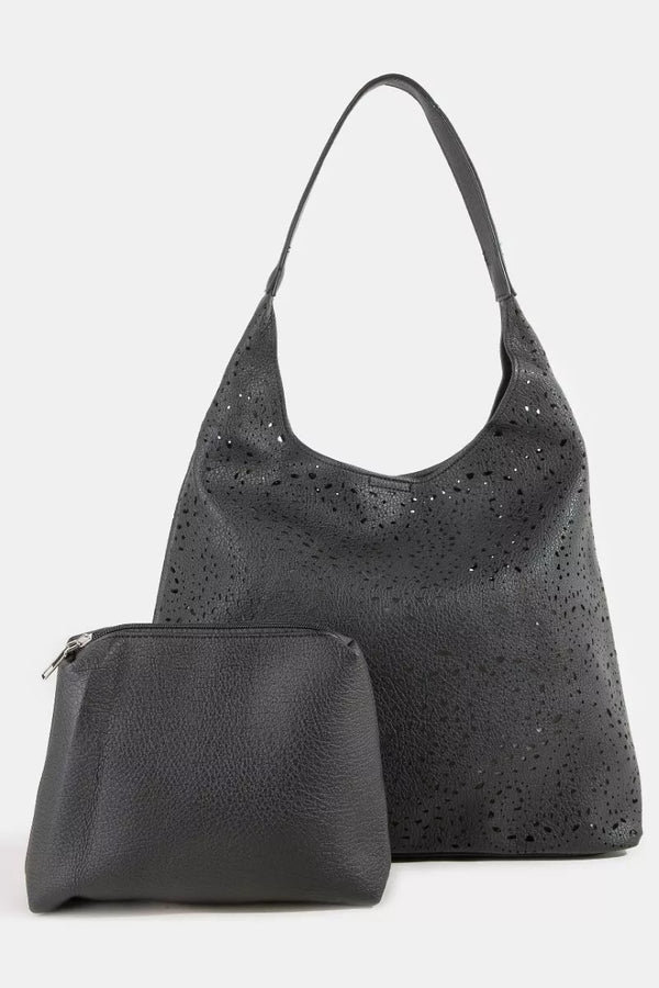 Intricate Cutout Leather Fame Shoulder Bag with Chain Strap