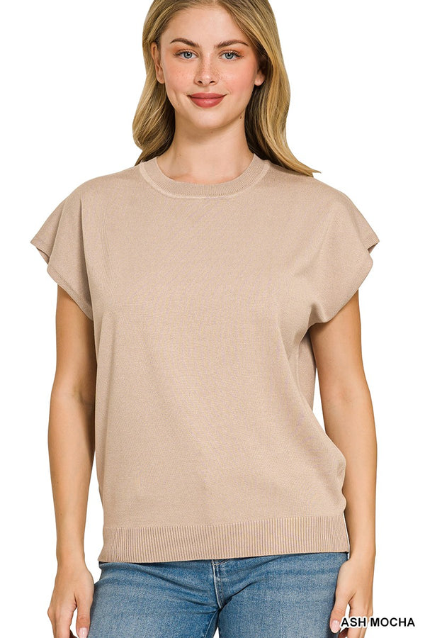 Oversized Short Sleeve Sweater in Ash Mocha — Soft Viscose Pullover