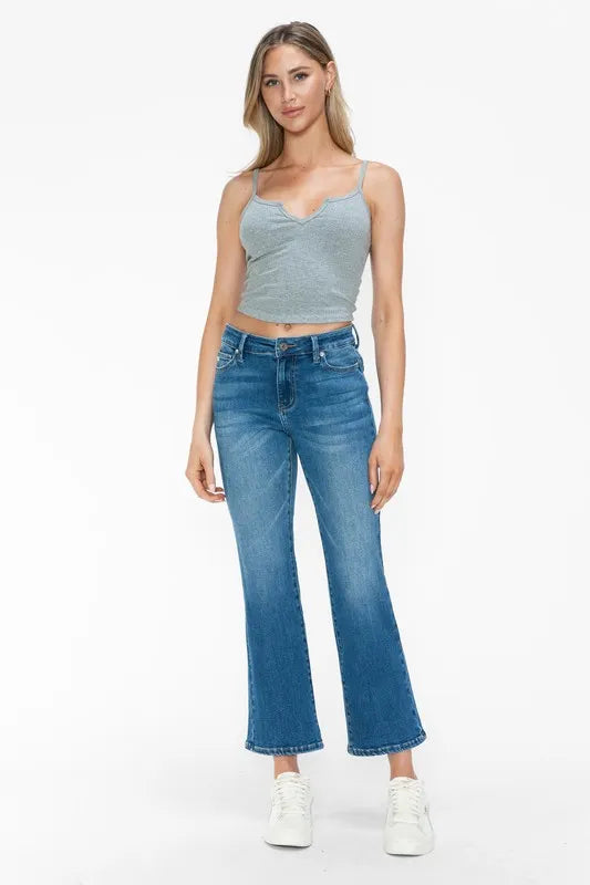 Cat's Whiskers Cropped Flare Mid Rise Ankle Jeans