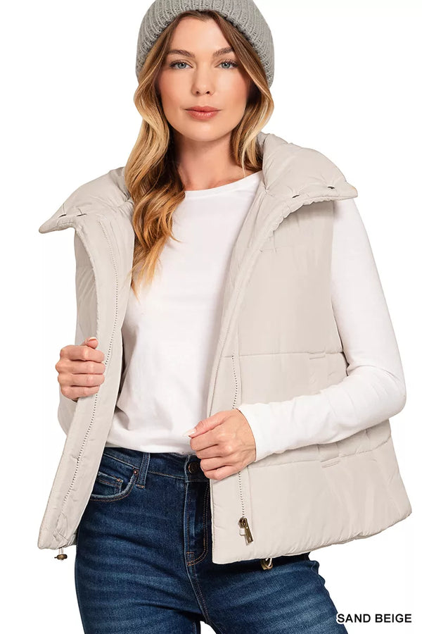 Womens Vest High Neck Zip-Up Vest Coat