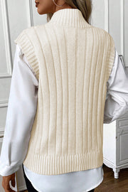 Cable Knit High Neck Sweater Vest in relaxed shift silhouette