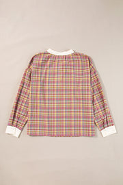 Long-sleeve plaid Henley blouse in soft polyester cotton blend