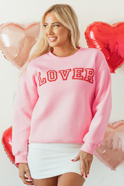 Pink LOVER sweatshirt in soft polyester cotton blend fabric