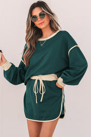 Lace-up waist skort with tie detail from the color contrast two-piece set