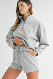 Light grey two piece set in stretchy polyester viscose blend fabric