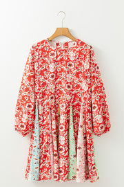 A-line floral patchwork dress in lightweight polyester, no stretch