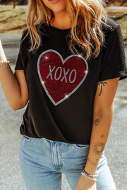 Black XOXO Heart Tee in soft cotton-blend fabric with stretch