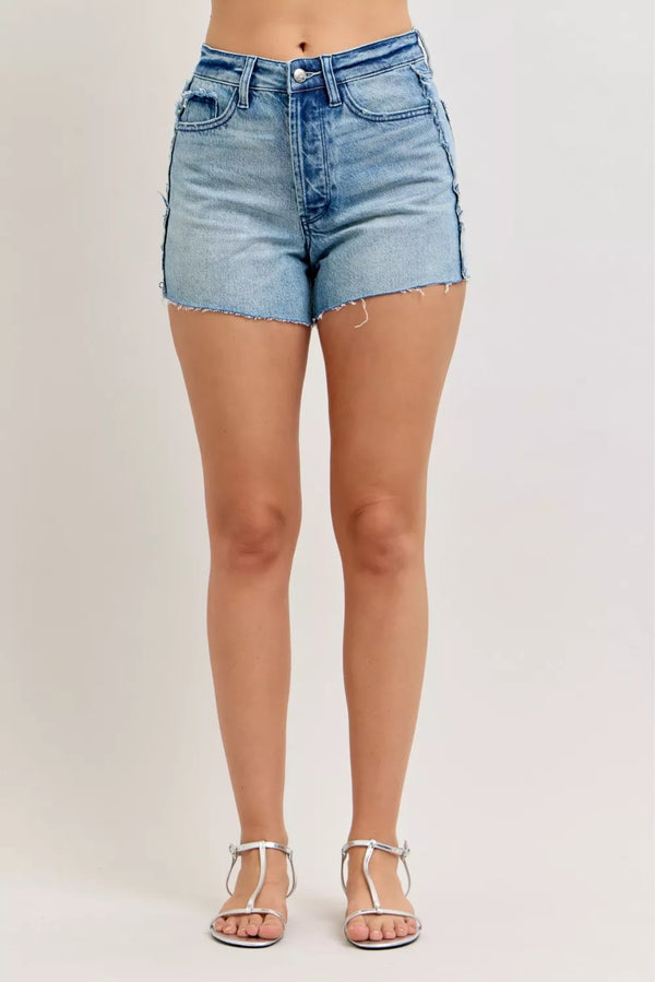Judy Blue Raw Side Seam Cut Off Denim Shorts