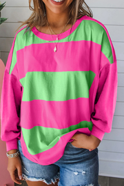 Light Green colorblock striped drop shoulder top
