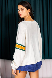 Number 76 print top with sporty raglan long sleeves