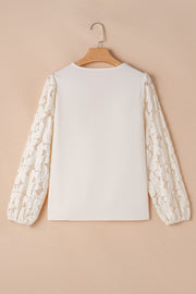 Elegant white lace blouse with scalloped V-neck for daily wear
