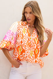 Split neck leopard blouse in lightweight polyester