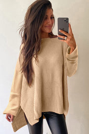Cable knit loose sweater showing classic textured knit detail