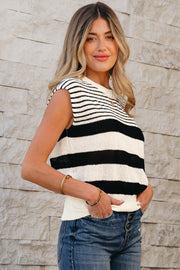 Colorblock striped sweater vest in stretchy polyester knit