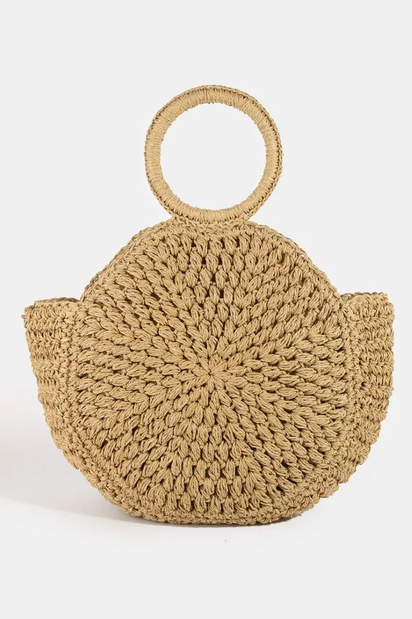 Beach Bag Straw Braided Handbag with Circle Handle