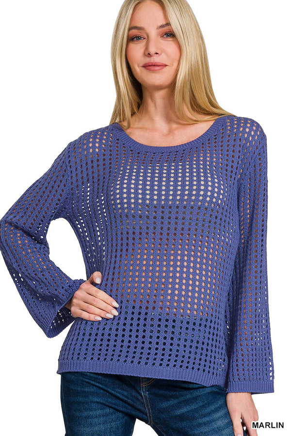 Womens Knit Sweater - Hollow Out Long Sleeve Pullover
