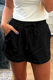 Black French terry drawstring mini skort with side pockets