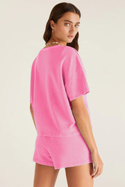 Short sleeve V-neck tee with dropped shoulder seams two piece set