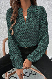 Relaxed shift-fit khaki blouse with geometric pattern detail
