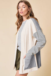 Casual open front cardigan with relaxed fit through bust and hem