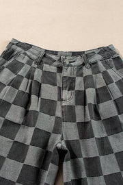 Checkered plaid denim jeans with zipper and button closure