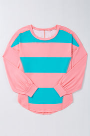 Light blue striped loose top with long sleeves