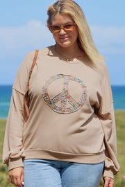 Plus size floral peace sign sweatshirt with soft absorbent terry fabric