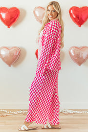 High waist wide-leg pajama pants in pink two-tone checkered print