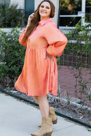 Metallic shimmer mini dress with flowy short skirt in peach blossom