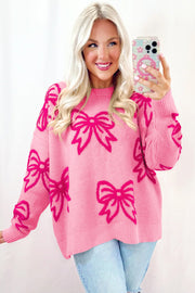 Relaxed pink bow sweater in high-stretch acrylic knit