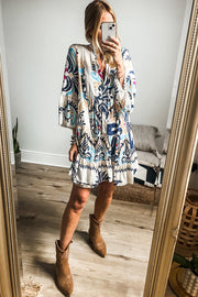 High-waist shift tribal mini dress in lightweight polyester