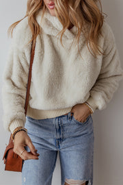 White pullover hoodie with relaxed shift fit and long sleeves