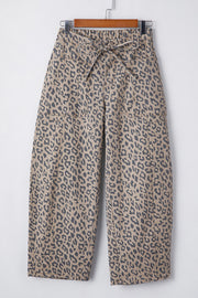 Khaki Leopard Wide Leg Jeans with functional side pockets and relaxed baggy fit
