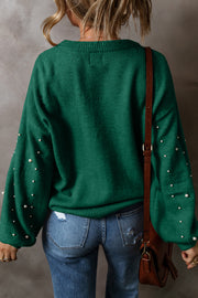 Pearled Drop Shoulder Sweater showing round neckline and relaxed silhouette