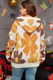 Floral Hooded Drawstring Sweater in soft stretchy knit for plus sizes