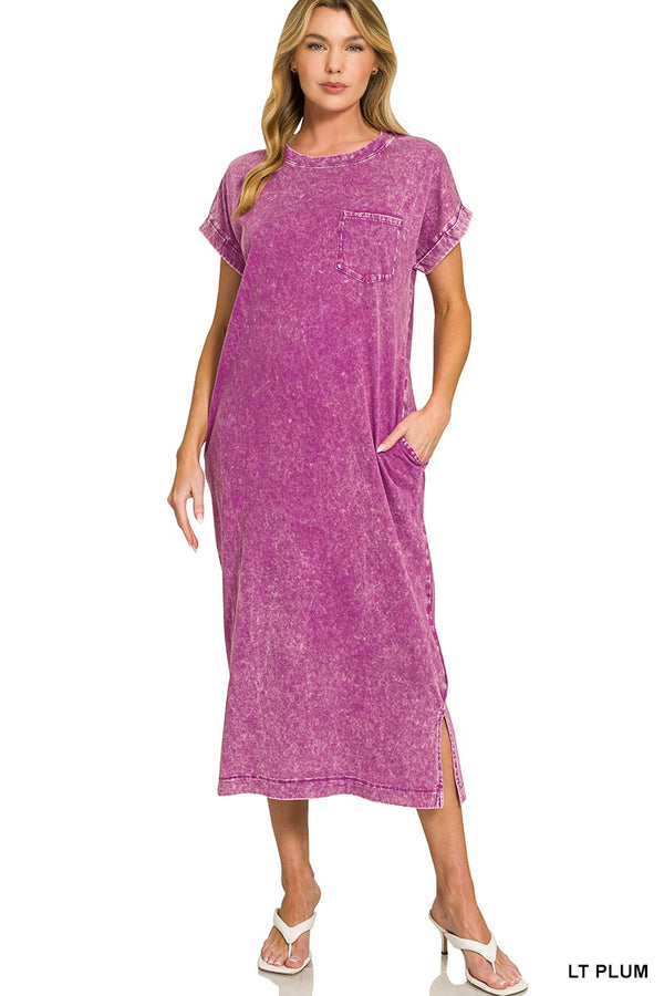 Washed Exposed Seam Short Sleeve T-Shirt Dress
