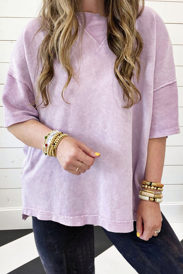 Oversized Graphic Tee Style Orchid Petal Mineral Wash Patchwork Plus Tee
