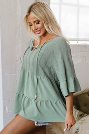 Half sleeve laurel green blouse in relaxed shift silhouette