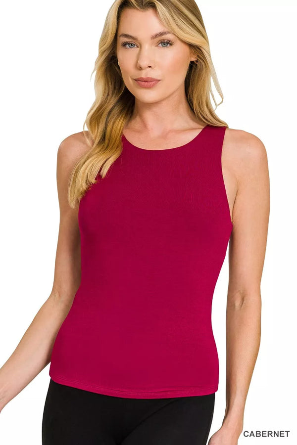 Premium Rayon Double-Layered Round Neck Red Tank Top