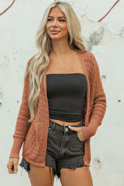 Redwood Burl hollowed knit open front cardigan with relaxed fit