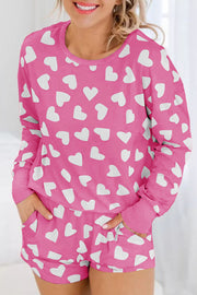 Pink heart print lounge set in a playful romantic all-over print