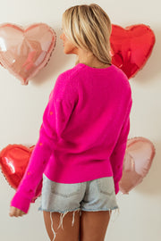 Rose Red Heart Sweater with relaxed drop-shoulder fit and round neck