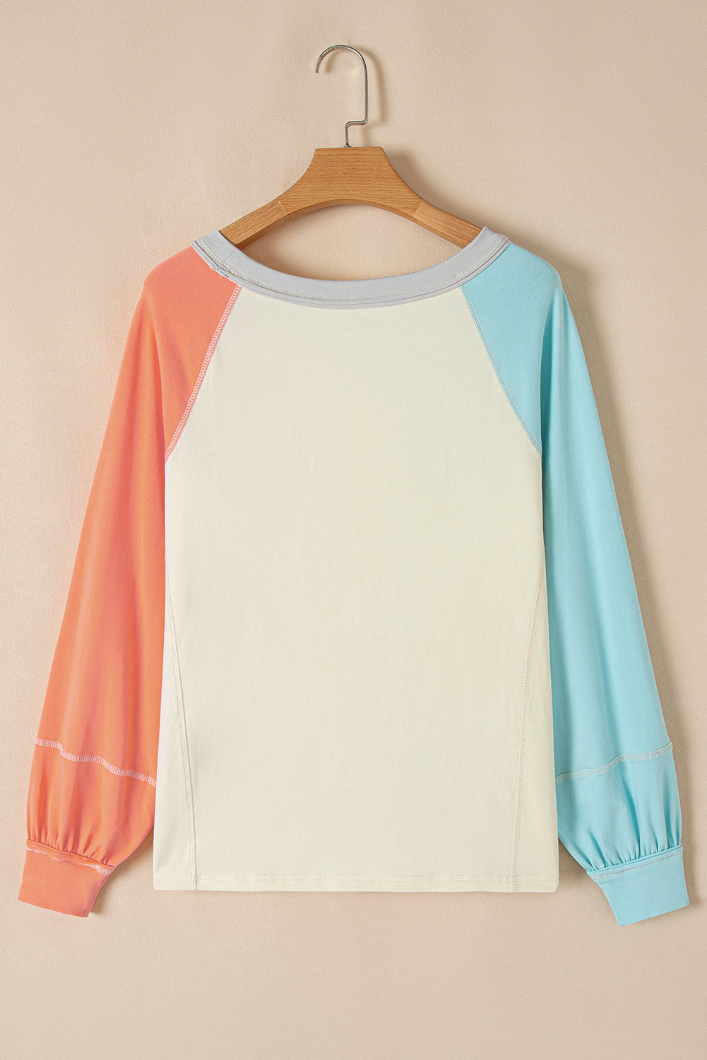 Yellow Cream Colorblock Patchwork Crew Neck Long Sleeve Top