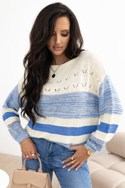 Light Blue Open Stitch Sweater with subtle striped colorblock weave