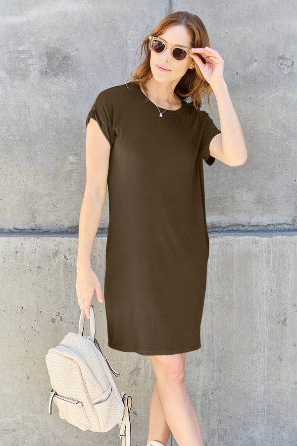 Pocketed Round-Neck Short-Sleeve Dress