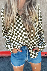 Green checkerboard long sleeve shirt in soft 100% cotton