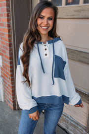 Textured poly-viscose hooded top with drop-shoulder sleeves