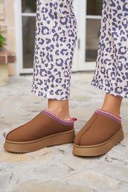 Aztec print suede snow boots with cozy plush interior