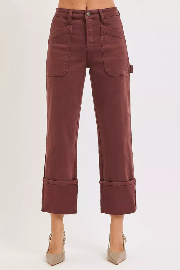 Wide Leg Jeans High Waisted Cuffed Carpenter Denim (Sizes 0–3XL)